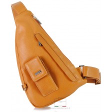Brusttasche Schulterrucksack aus Leder Honig 33cm