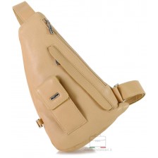 Brusttasche Schulterrucksack aus Leder Beige 33cm