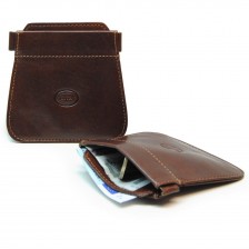 Coin pouch, spring closure, 2 pockets, in Vegetable leather - Brown