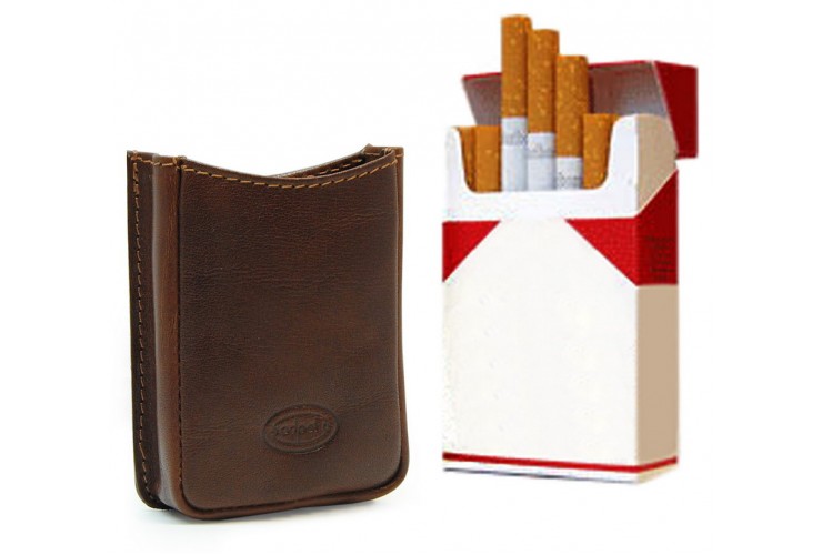 Cigarette packet holder soft Vegetable leather standard 20 - Brown