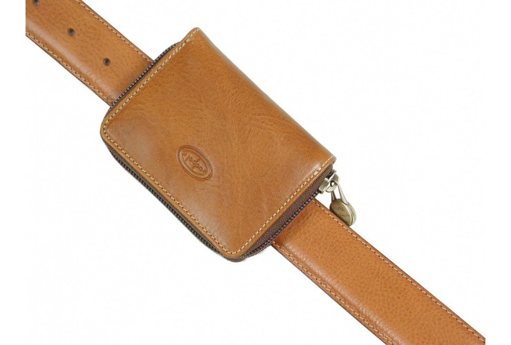 Mini coin wallet with zip and belt loop, in Vegetable leather cm.10