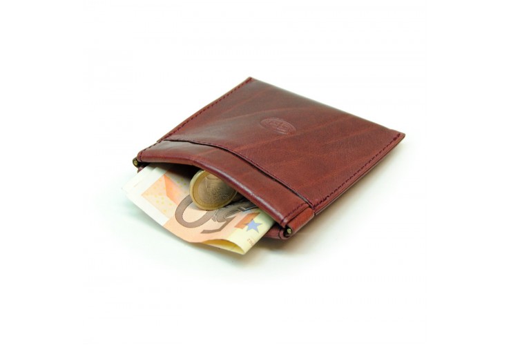 Coin and jewel pouch with spring closure, Vegetable leather - Burgundy/Bordeaux