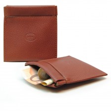Coin pouch with spring closure, Vegetable leather - Brandy/Cognac