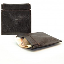 Coin and jewel pouch with spring closure, Vegetable leather - Coffee/Brown