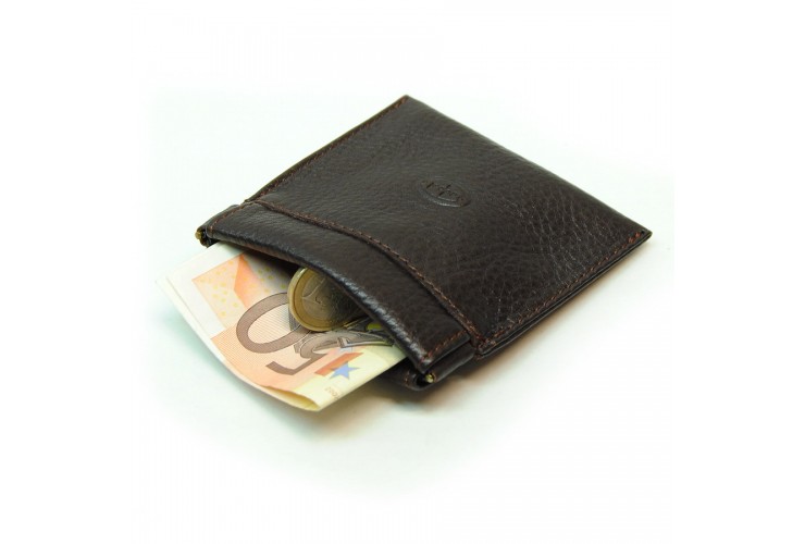 Coin and jewel pouch with spring closure, Vegetable leather - Coffee/Brown