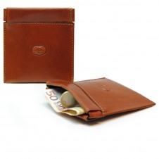 Coin and jewel pouch with spring closure, Vegetable leather - Tan/Cognac
