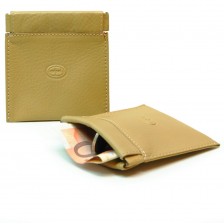 Coin pouch with spring closure, Vegetable leather - Fawn/Beige