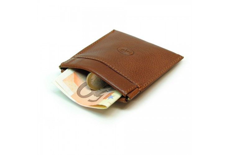 Coin and jewel pouch with spring closure, Vegetable leather - Mahogany/Brown
