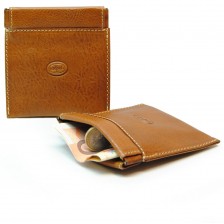 Coin and jewel pouch with spring closure, Vegetable leather - Tan/Honey