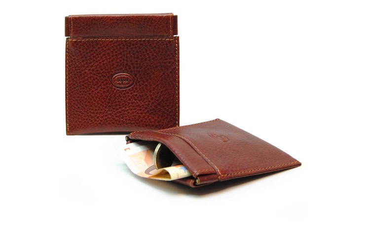 Coin and jewel pouch with spring closure, Vegetable leather - Stradivari/Cognac