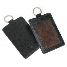 Badge card holder with keychain in Vegetable leather - Black