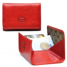 Coin pouch with wide pocket, button closure, Vegetable leather Red