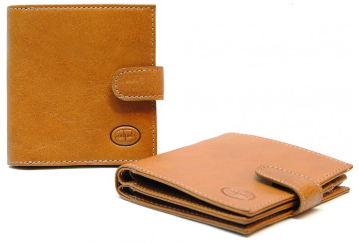 Herren mini Portmonee mit münzfach 2kk und druckknopf, pflanzlich gegerbt leder Honig
