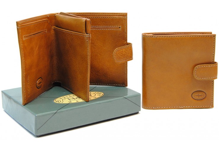 Herren mini Portmonee mit münzfach 2kk und druckknopf, pflanzlich gegerbt leder Honig