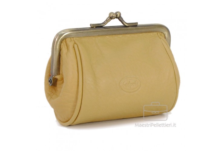 Portamonete clutch con cerniera, pelle Vegetale 10cm Grano/Beige