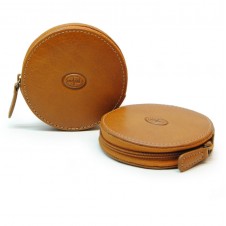 Coin and jewel pouch, wheel-shaped, zip closure, Vegetable leather - Honey/Tan