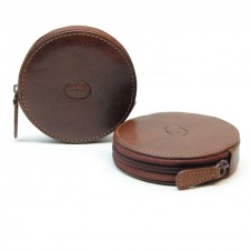 Coin and jewel pouch, wheel-shaped, zip closure, Vegetable leather - Brown