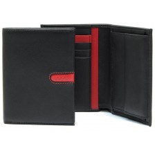 Soft man's stylish Vertical leather wallet 4cc + coin pocket Black