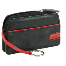 Soft leather stylish coin pouch key wallet with zip, 2 gussets , Black