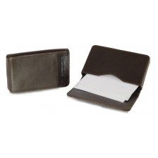 Leather visit card holder hard box magnet brown