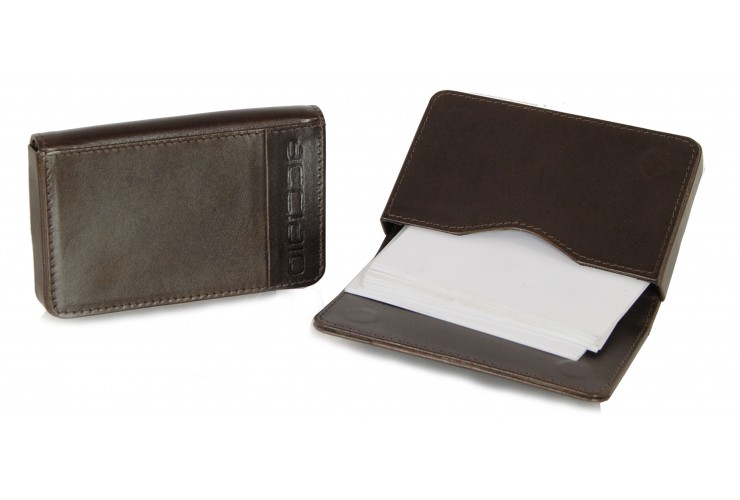 Porta biglietti da visita in pelle, box rigido marrone 10cm