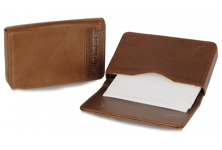 Porta biglietti da visita in pelle, box rigido cognac 10cm Porta biglietti da visita in pelle, box rigido cognac 10cm