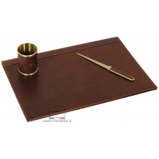 Desk writing set leather kit 3 pcs, vegetable tanned Brown/Chestnut