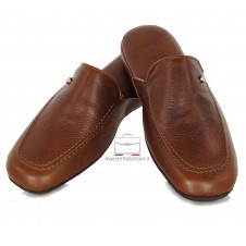 Mens Leather Slippers Handmade in Italy in Dark Brown Leather 560 U Moro