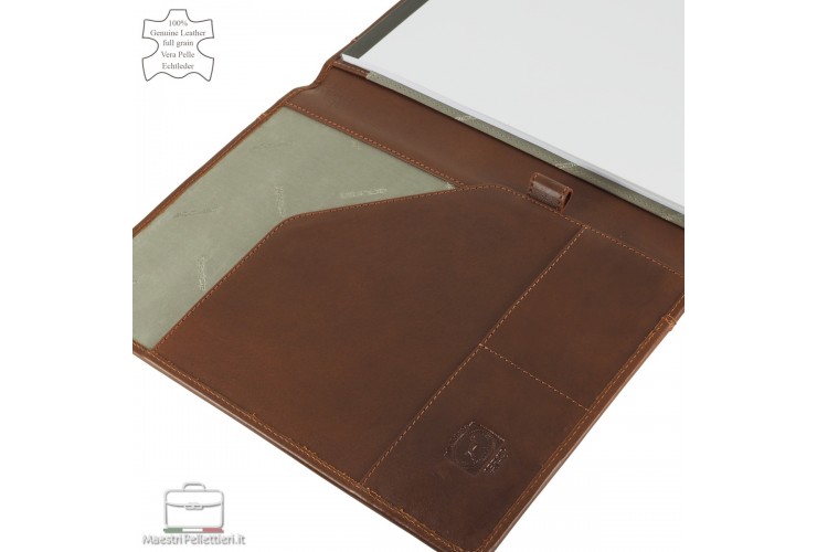 Leather folder slim notepad A4 holder in leather Chestnut