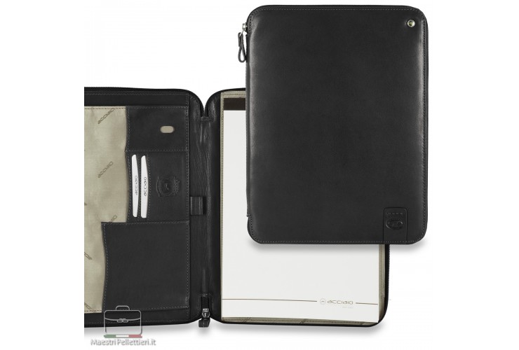 Portablocco A4 zip con tasca iPad 11" in pelle colore Nero Portablocco A4 zip con tasca iPad 11" in pelle colore Nero