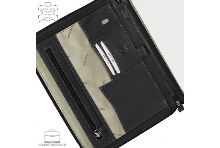 Portablocco A4 zip con tasca iPad 11" in pelle colore Nero Portablocco A4 zip con tasca iPad 11" in pelle colore Nero