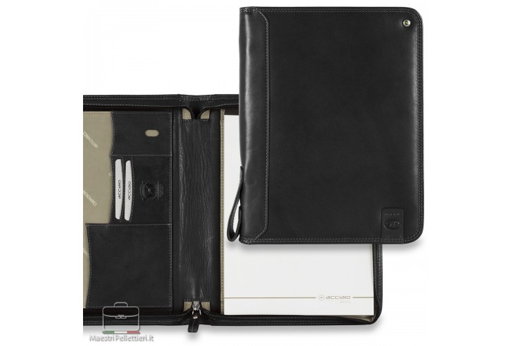 Portablocco A4 zip largo con tasca iPad 11'' in pelle colore Nero Portablocco A4 zip largo con tasca iPad 11'' in pelle colore Nero