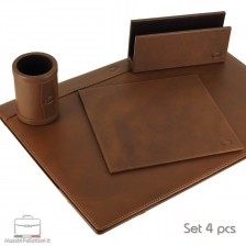 Desk writing set leather kit 4 pcs, vegetable tanned Brown/Chestnut