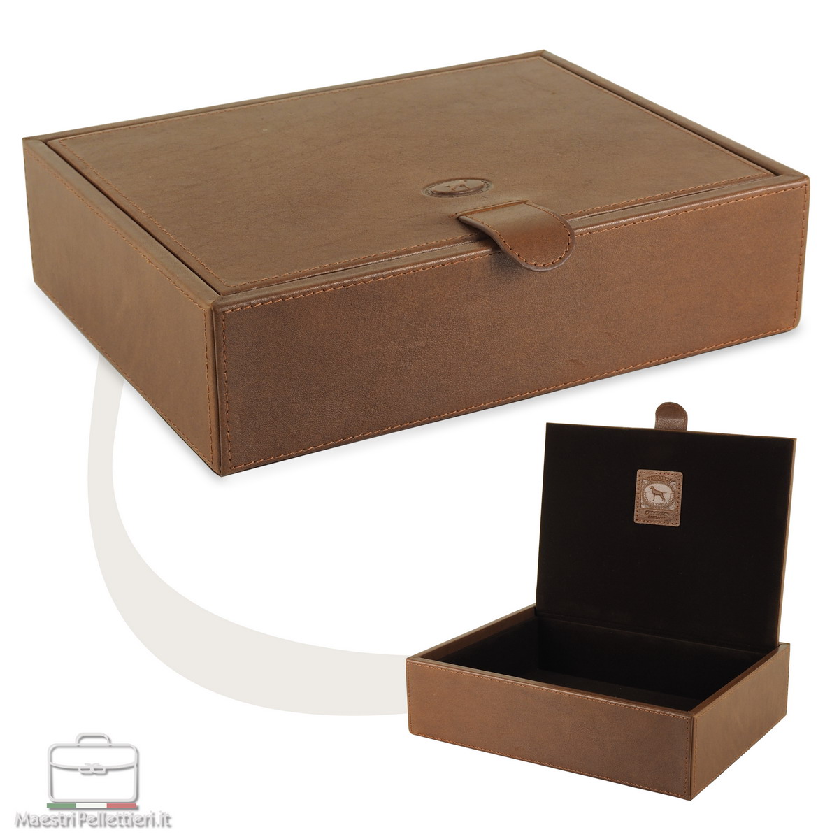 Svuotatasche porta oggetti scatola in pelle cuoio Castagno
