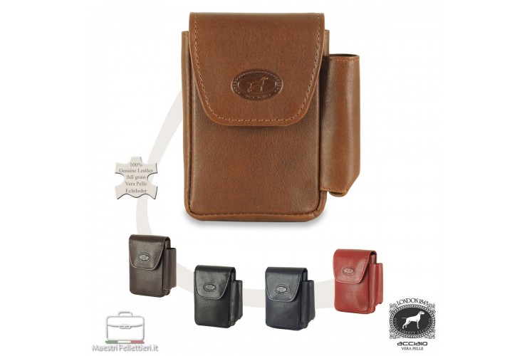 Cigarette case with lighter pocket in Leather Chestnut/Brown
