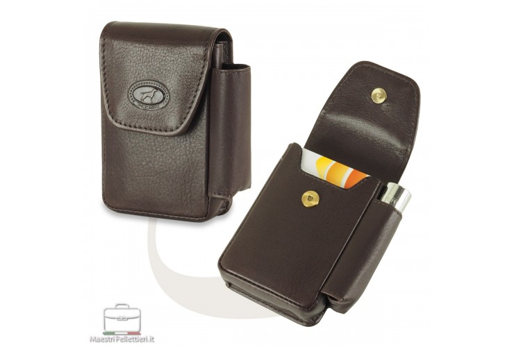 Cigarette case with lighter pocket in Leather Brown