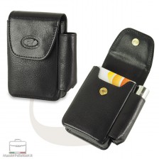 Cigarette case with lighter pocket in Leather Black
