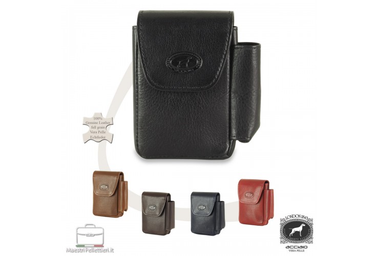 Zigaretten etui mit Feuerzeugfach aus Leder in Schwarz Zigaretten etui mit Feuerzeugfach aus Leder in Schwarz