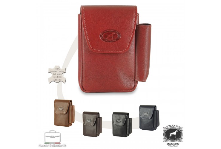 Custodia Portasigarette con vano accendino in pelle, Rosso Custodia Portasigarette con vano accendino in pelle, Rosso