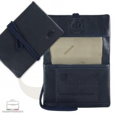 Leather tobacco pouch with lace Blue