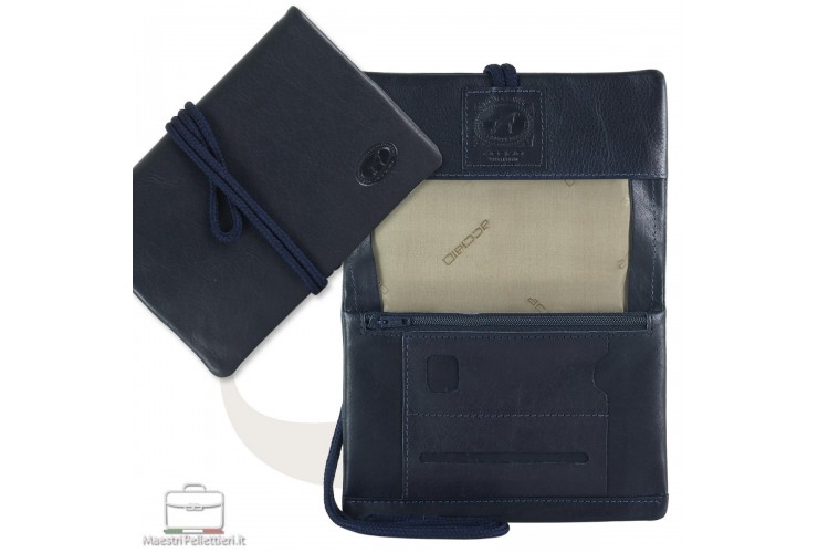 Leather tobacco pouch with lace Blue