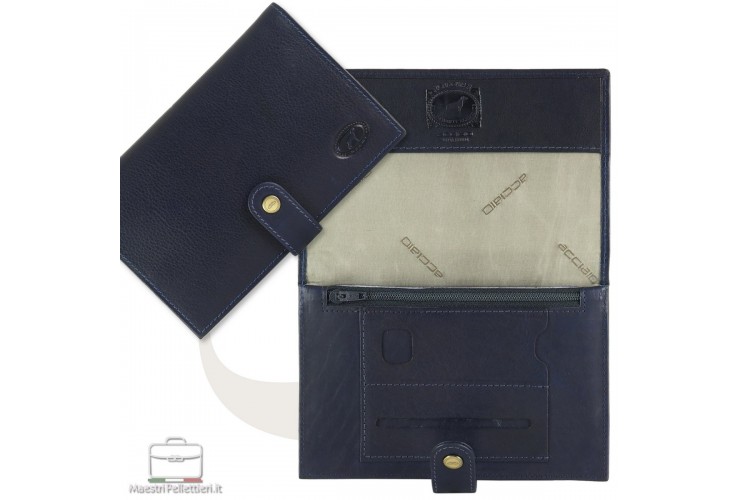 Portatabacco in pelle con bottone, cuoio Blu Portatabacco in pelle con bottone, cuoio Blu