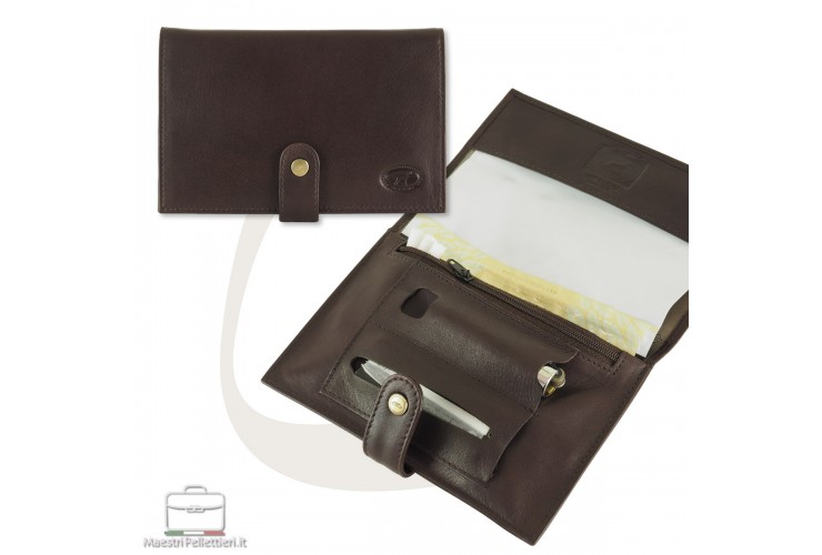 Portatabacco in pelle con bottone, cuoio Marrone Portatabacco in pelle con bottone, cuoio Marrone