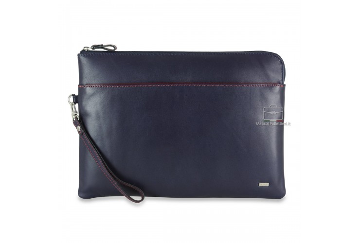 Portadocumenti zip A4 Cartellina in pelle liscia Blu