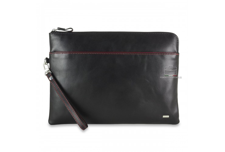 Leather Folder zip document portfolio, smooth leather Black