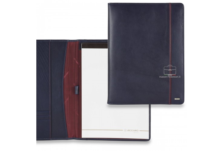 Leather folder slim notepad A4 holder in smooth leather Blue | Acciaio Leather folder slim notepad A4 holder in smooth leather Blue