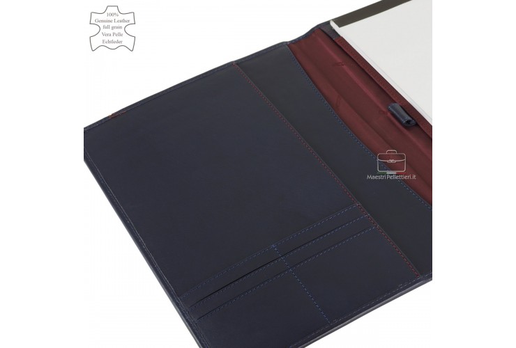 Leather folder slim notepad A4 holder in smooth leather Blue | Acciaio Leather folder slim notepad A4 holder in smooth leather Blue