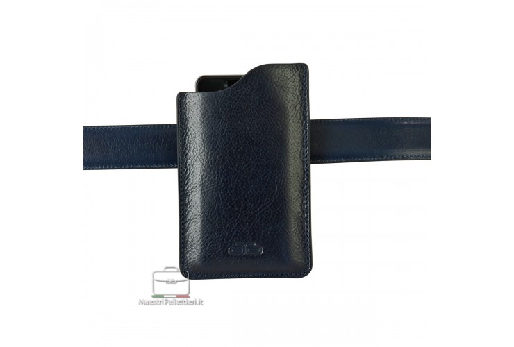 Mobile phone belt case in leather Blue