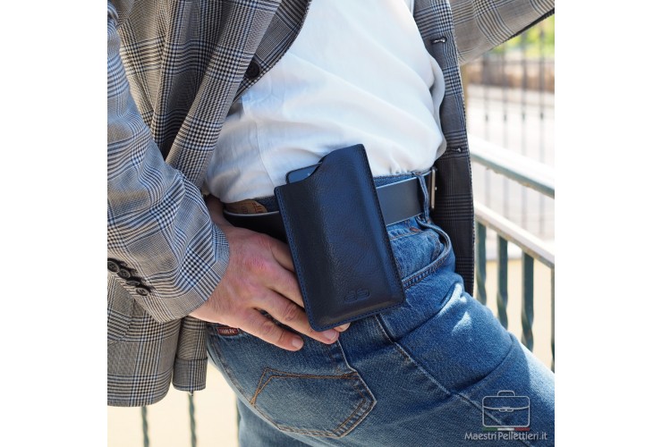 Handy-Gürteltasche aus Leder Blau