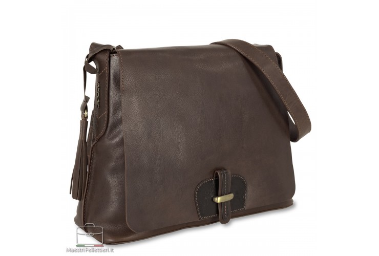 Borsa A Tracolla Donna In Pelle Marrone Tenné - Stile Sella - Fatta A Mano In Marocco